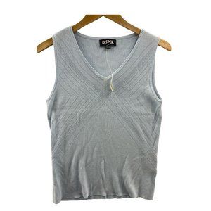 Kasper Womens Tank Top Blue Geometric V Neck Eyelets Pullover L New